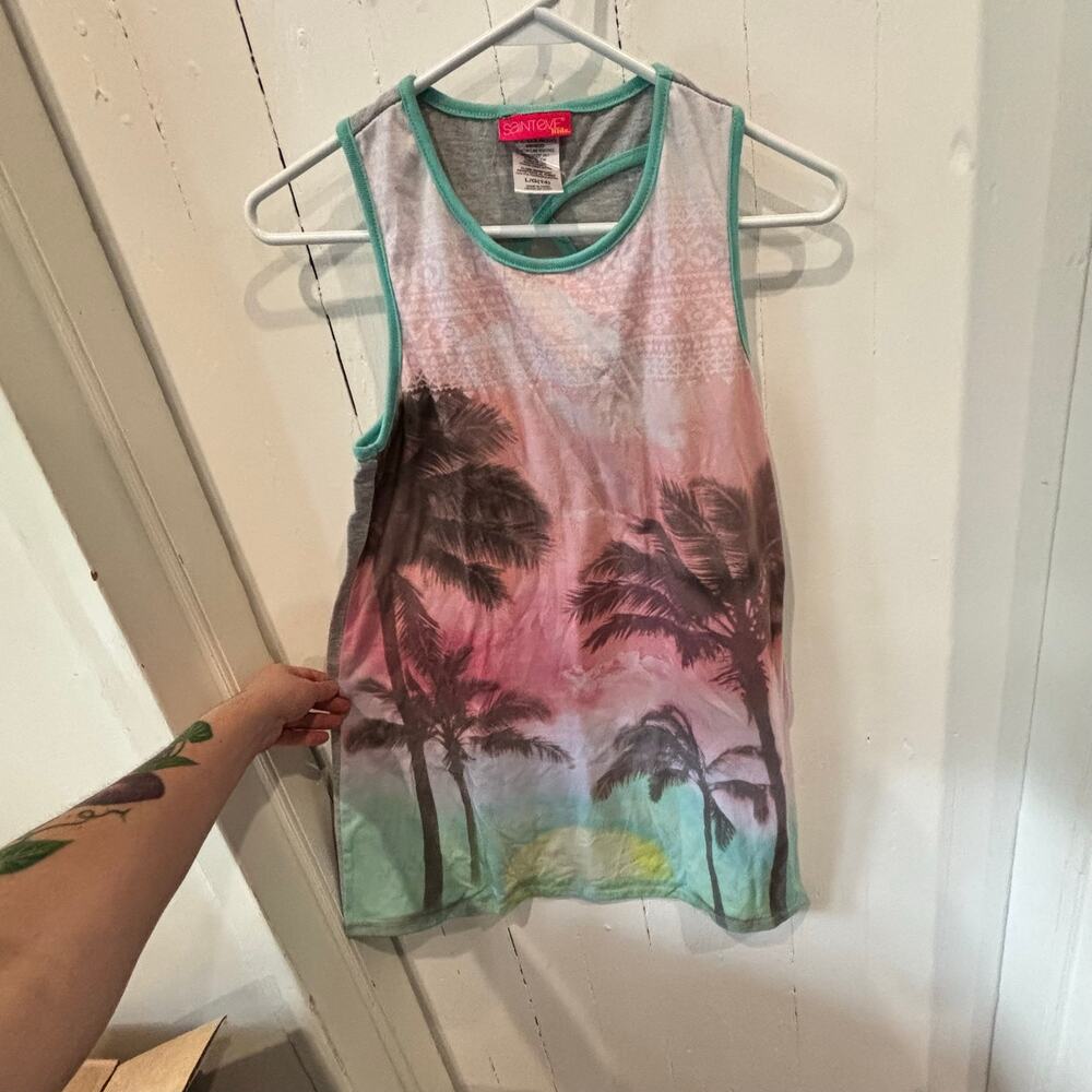 Saint Eve Kids’ Palm Tree Beach Sunset Sleeveless Nightgown Girls’ Large (14)